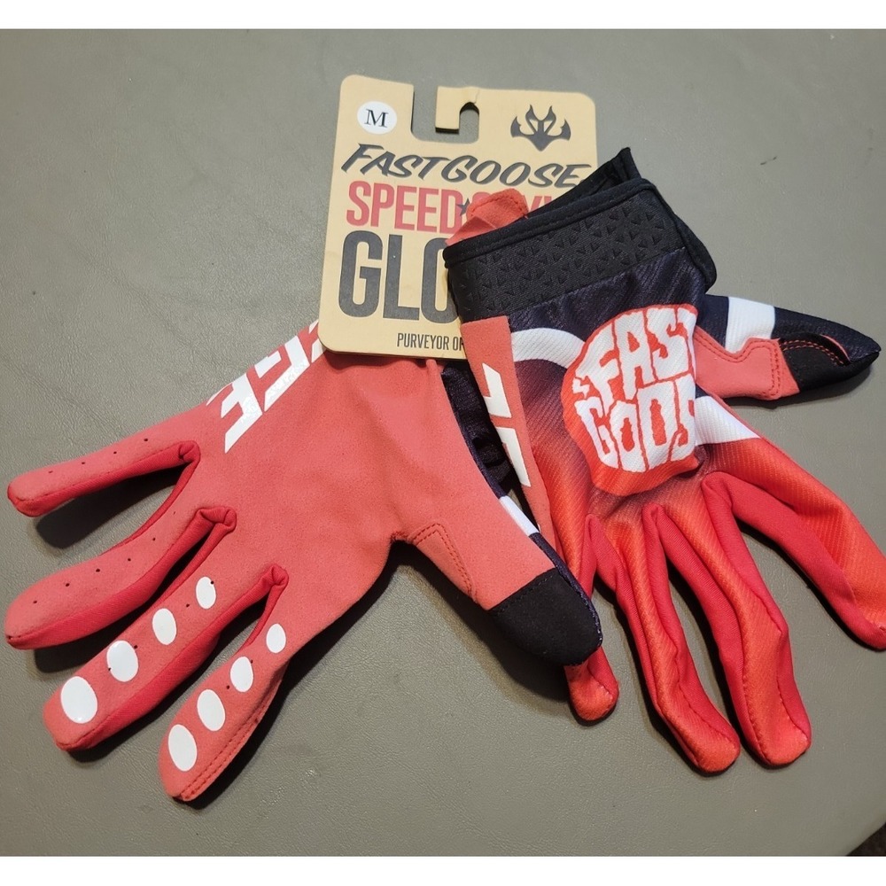 Fast Goose‎ Dirt Bike Gloves White Black & Red Sz M  Speed style